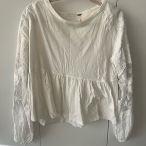 free people lace sleeve white top